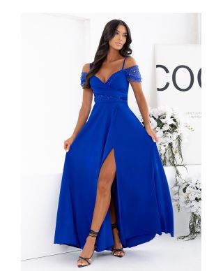 Vestito elegante blu navy con scollo a V e inserti luminosi - Selen - gogolfun.it