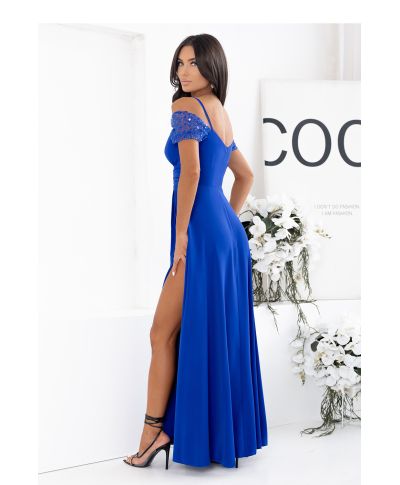 Vestito elegante blu navy con scollo a V e inserti luminosi - Selen - gogolfun.it