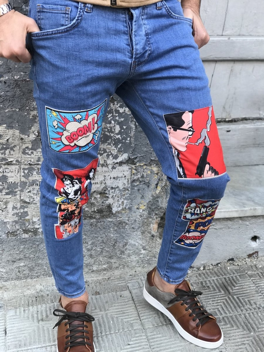 Jeans uomo - Skinny - Con toppe fumetto 