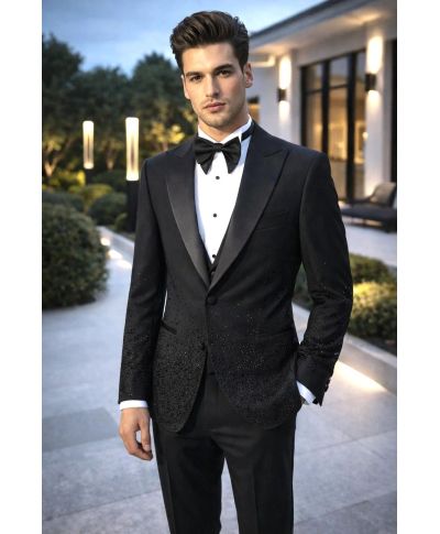 Smoking uomo Brillantinato nero - Modello Los Angeles - Smoking diciottesimo, particolari - Gogolfun.it