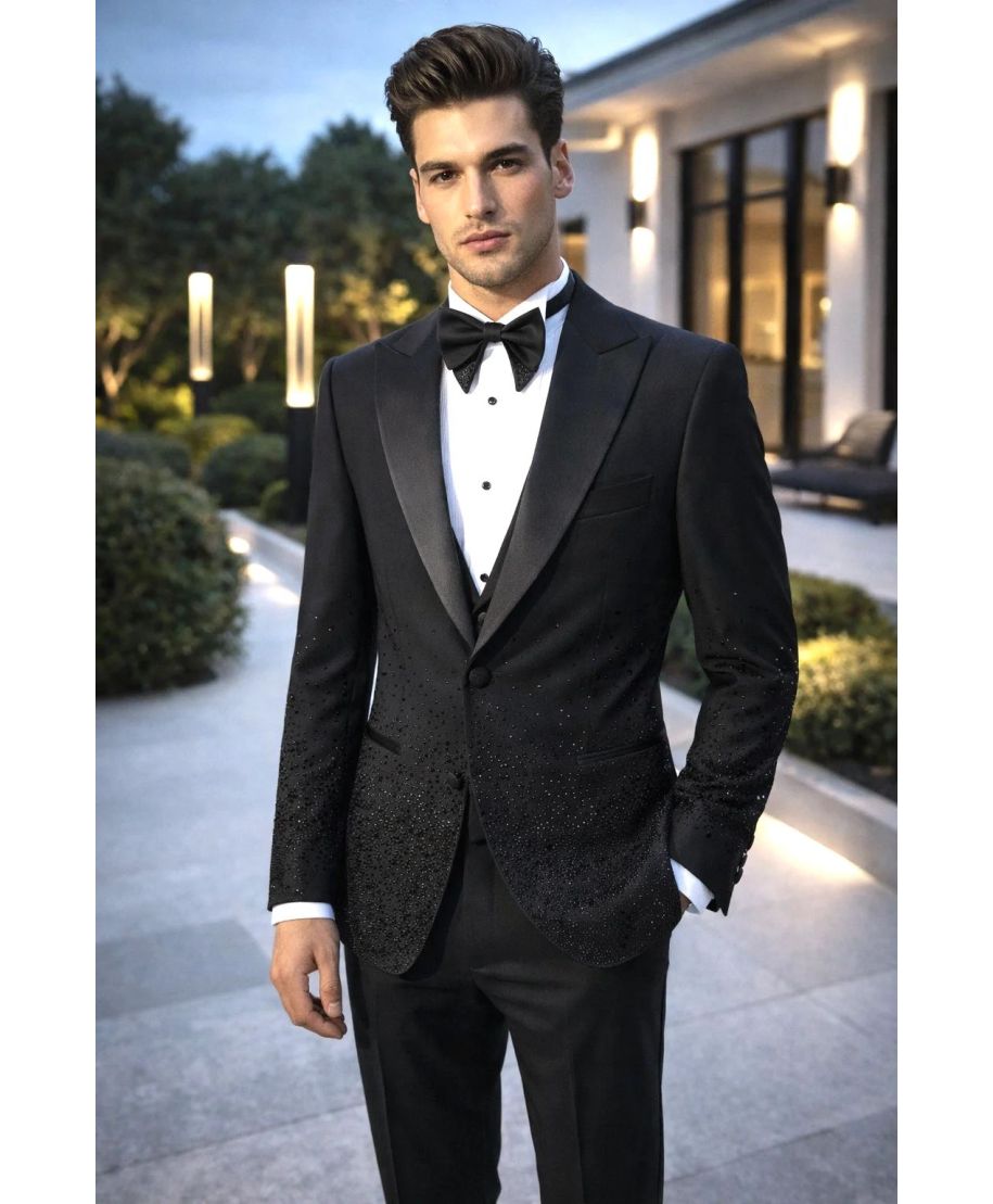 Smoking uomo Brillantinato nero - Modello Los Angeles - Smoking diciottesimo, particolari - Gogolfun.it
