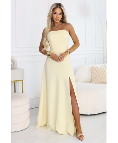 Abito maxi giallo con schiena allacciata e corsetto - Vestito elegante - Elara - gogolfun.it