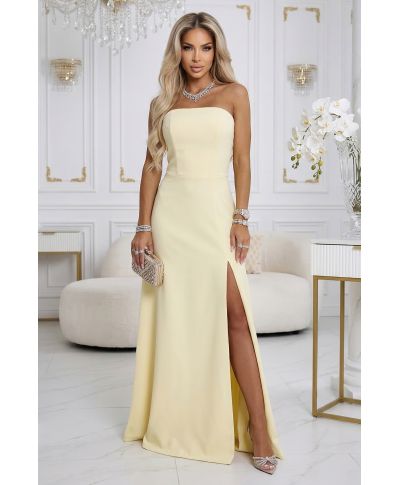 Abito maxi giallo con schiena allacciata e corsetto - Vestito elegante - Elara - gogolfun.it