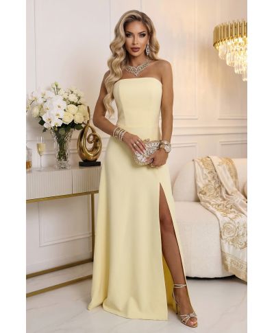 Abito maxi giallo con schiena allacciata e corsetto - Vestito elegante - Elara - gogolfun.it