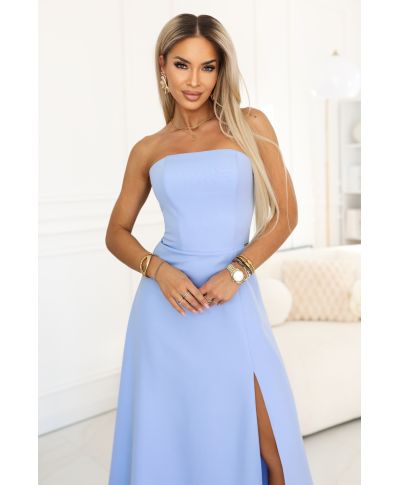 Abito elegante maxi azzurro - Corsetto e schiena allacciata – Elara - gogolfun.it