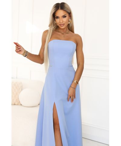 Abito elegante maxi azzurro - Corsetto e schiena allacciata – Elara - gogolfun.it