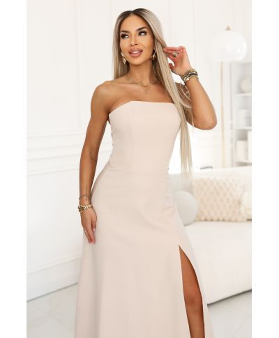 Abito maxi nude - Schiena allacciata e design corsetto – Vestito elegante - Elara - gogolfun.it