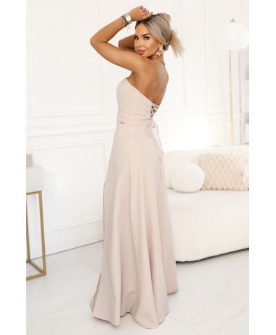 Abito maxi nude - Schiena allacciata e design corsetto – Vestito elegante - Elara - gogolfun.it