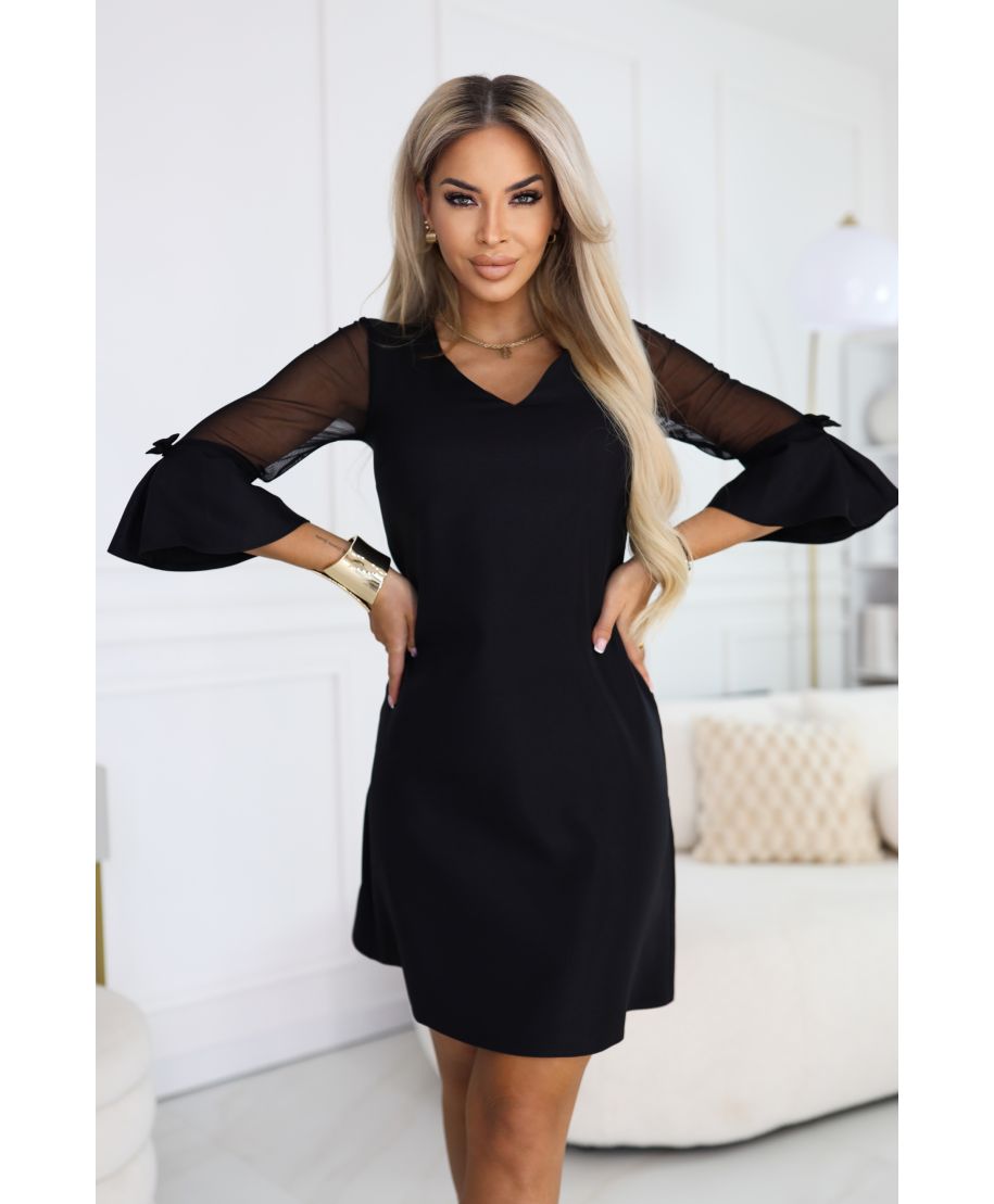 Vestito nero elegante con maniche trasparenti – Abito corto - Selmira - GOGOLFUN.IT