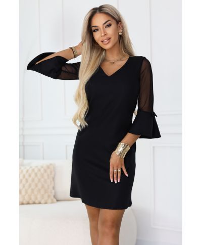 Vestito nero elegante con maniche trasparenti – Abito corto - Selmira - GOGOLFUN.IT
