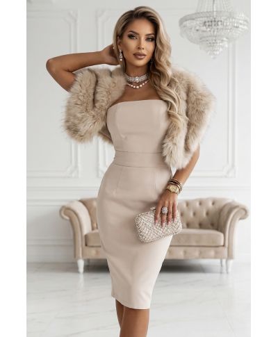 Abito midi beige aderente con fiocco posteriore – Vestito elegante - Isyra - gogolfun.it