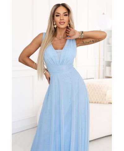 Vestito lungo azzurro elegante – Abito  per cerimonia e matrimonio - Dorelia - Gogolfun.it