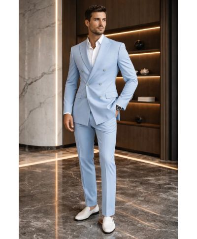 Abito uomo doppiopetto gessato, azzurro - Boris - ABiti eleganti uomo - Gogolfun.it