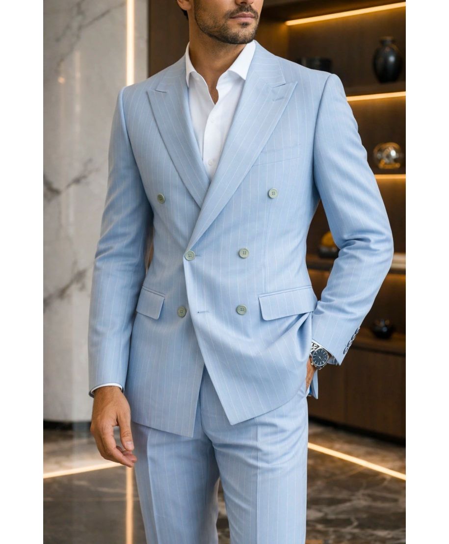 Abito uomo doppiopetto gessato, azzurro - Boris - ABiti eleganti uomo - Gogolfun.it