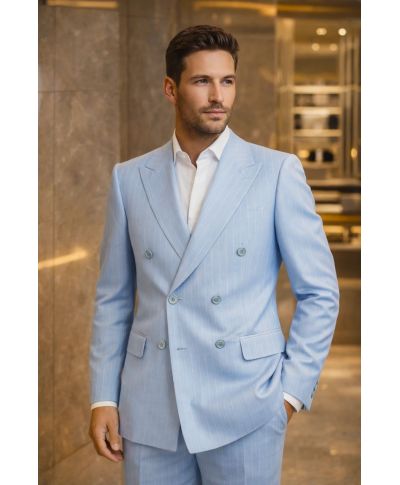 Abito uomo doppiopetto gessato, azzurro - Boris - ABiti eleganti uomo - Gogolfun.it