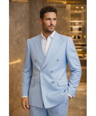 Abito uomo doppiopetto gessato, azzurro - Boris - ABiti eleganti uomo - Gogolfun.it