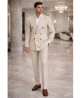 Abito uomo doppiopetto gessato beige - Boris - Abiti uomo eleganti - Gogolfun.it