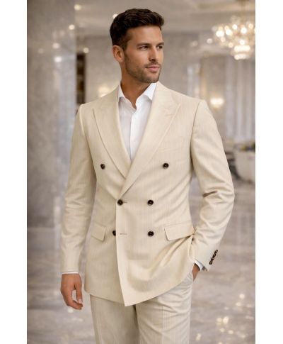 Abito uomo doppiopetto gessato beige - Boris - Abiti uomo eleganti - Gogolfun.it