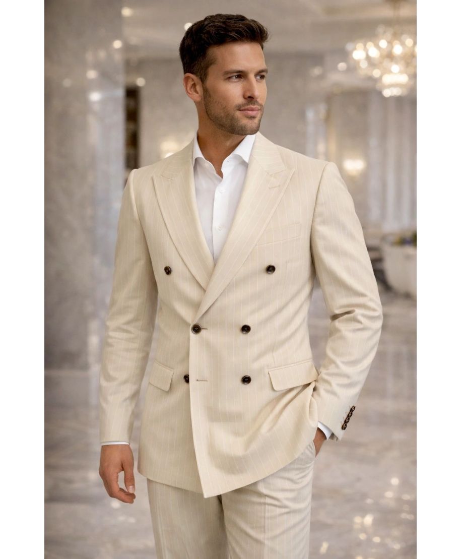 Abito uomo doppiopetto gessato beige - Boris - Abiti uomo eleganti - Gogolfun.it