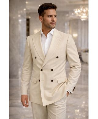 Abito uomo doppiopetto gessato beige - Boris - Abiti uomo eleganti - Gogolfun.it