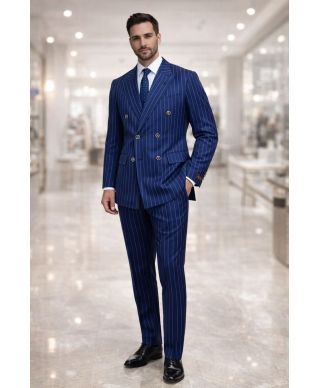 Abito uomo doppiopetto gessato blu - Boris