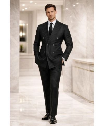 Abito doppiopetto nero gessato - Boris - Abiti uomo eleganti - Gogolfun.it