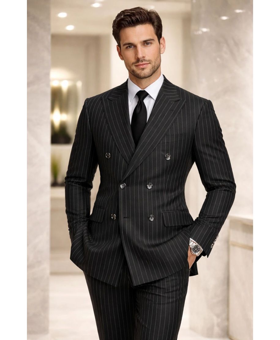 Abito doppiopetto nero gessato - Boris - Abiti uomo eleganti - Gogolfun.it