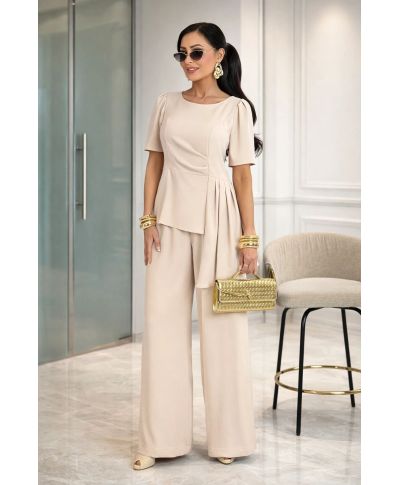 Completo donna beige con pantaloni larghi – eleganza moderna - Roma - gogolfun.it