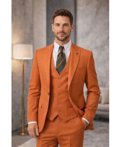 Abito uomo con gilet, arancio - Gilet monopetto