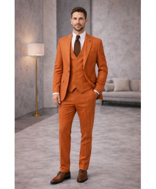 Abito uomo con gilet, arancio - Gilet monopetto