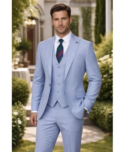 Abito uomo azzurro con gilet - Finlandia - Abiti da uomo eleganti - Gogolfun.it