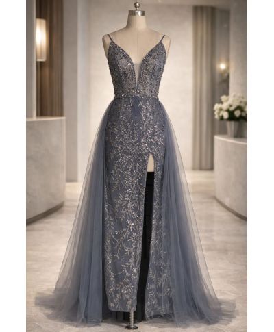 Abito da cerimonia a sirena azzurro polvere - Milos