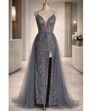 Abito da cerimonia a sirena azzurro polvere - Milos