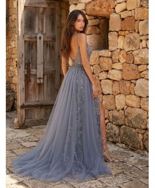 Abito da cerimonia a sirena azzurro polvere - Milos