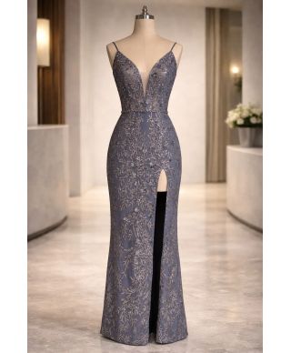 Abito da cerimonia a sirena azzurro polvere - Milos