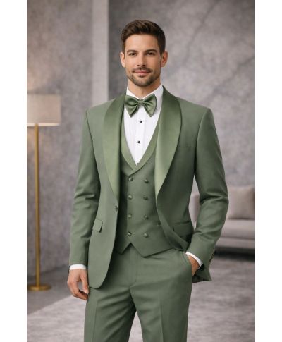 Smoking uomo verde salvia - Con gilet