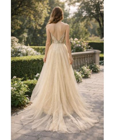 Abito da cerimonia con coda staccabile - Milos - Abiti da cerimonia online - Gogolfun.it