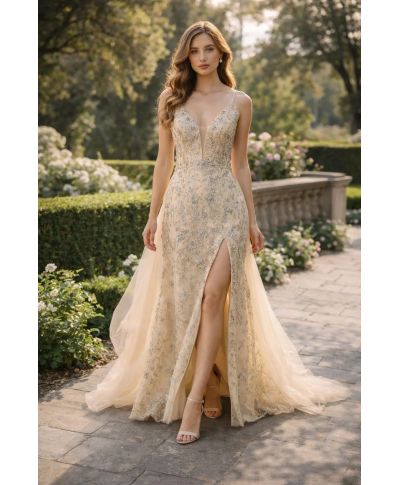 Abito da cerimonia con coda staccabile - Milos - Abiti da cerimonia online - Gogolfun.it