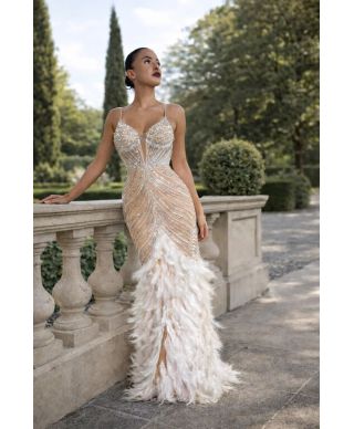 Abito a sirena con piume e strass - Piuma - Abiti da diciottesimo, testimone, sposa - Gogolfun.it