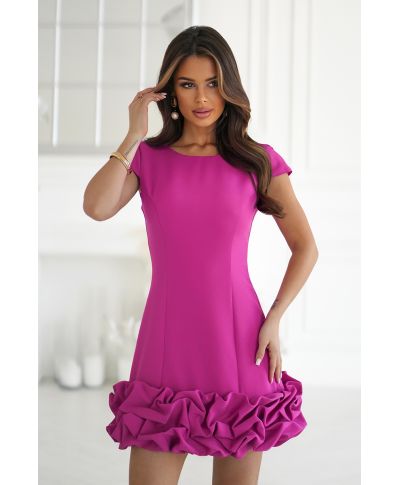 Vestito mini fucsia moderno con fondo a volant tridimensionale – Marzia