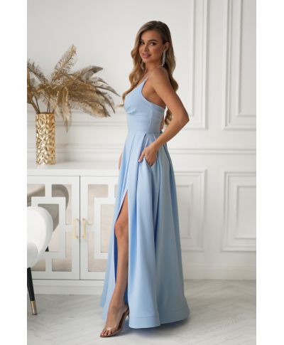 Abito da cerimonia azzurro con  schiena corsetto – Ravenna