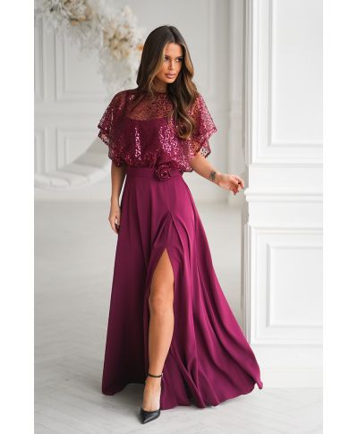 Abito lungo elegante bordeaux - ELEONORA