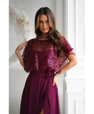 Abito lungo elegante bordeaux - ELEONORA