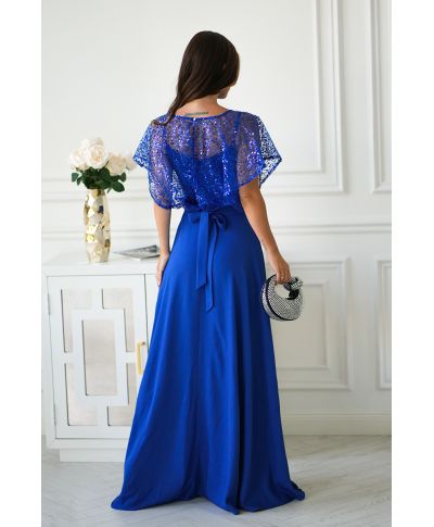 Abito da cerimonia blu cobalto con spalle coperte - Eleonora