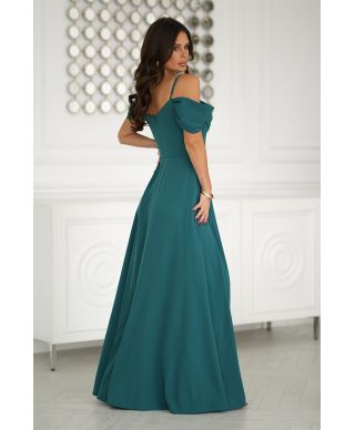 Abito elegante, lungo - Spacco sulla gamba - Spalline cadenti - Verde bottiglia