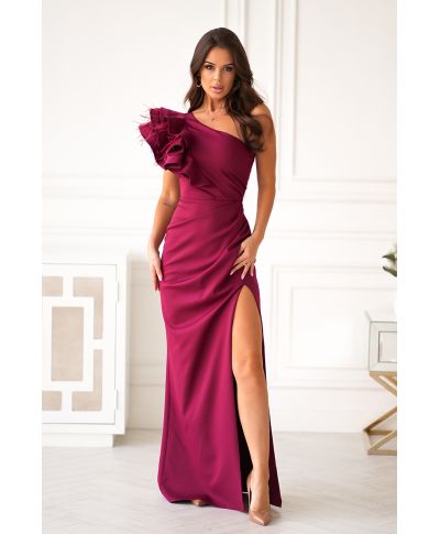 Abito elegante mono spalla bordeaux - Fiora