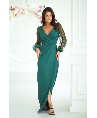 Abito elegante, lungo - Maniche in paillettes - Verde bottiglia - Scarlet