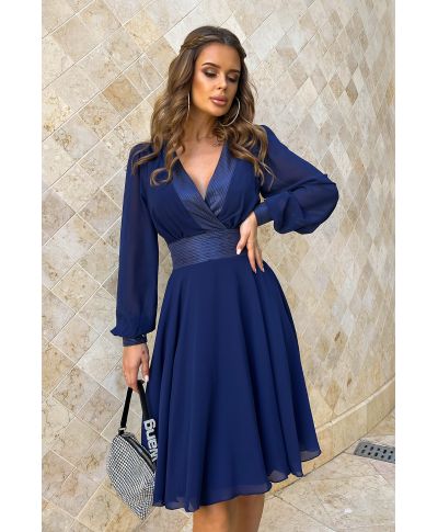 Abito donna, elegante - Corto - Maniche lunghe - Blu scuro