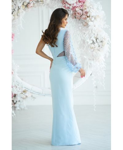 Vestito lungo elegante - Colore azzurro - Mono spalla - Mimi