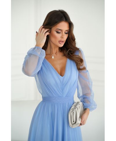 Abito donna - Con manichetta in tulle – Azzurro
